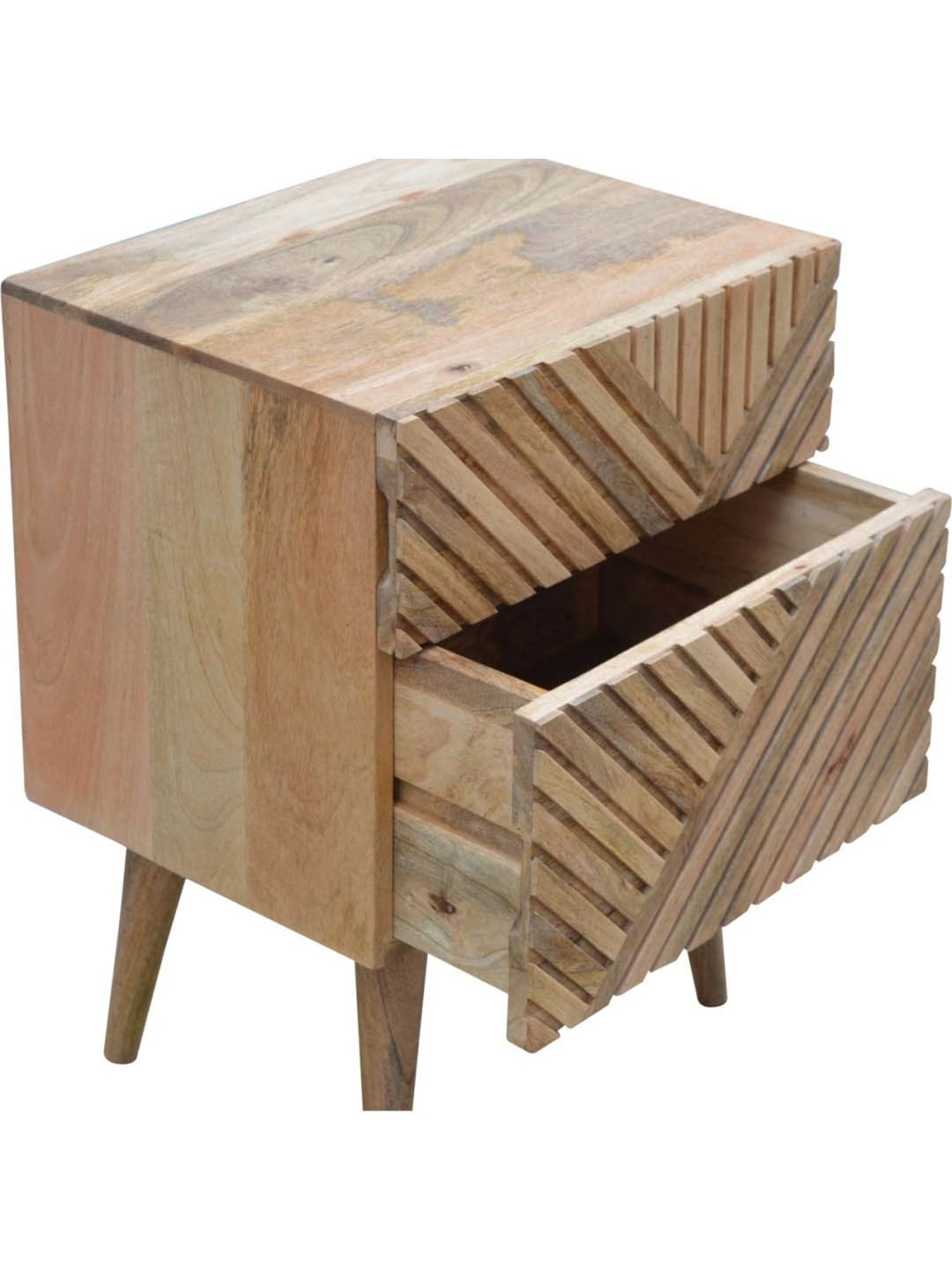 Artisan Furniture Textured Brown Line-Carving Bedside Table With Double Drawers