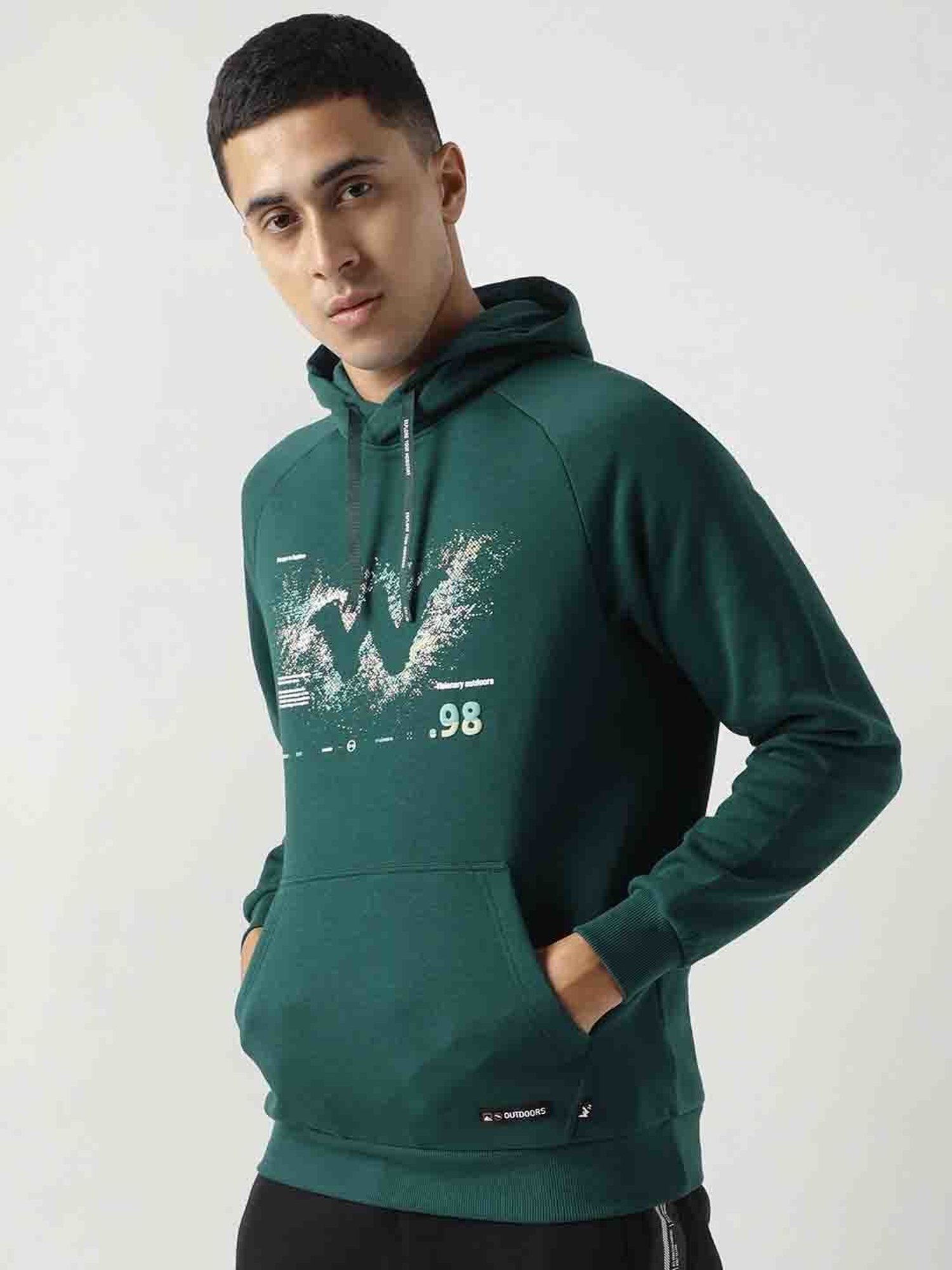 Wildcraft Green Regular Fit Printed Hooded Sweatshirt