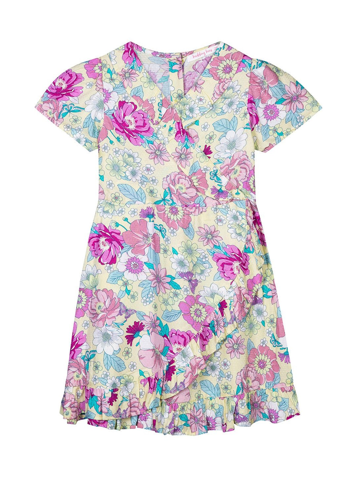 Budding Bees Kids Light Yellow Floral Print Dress
