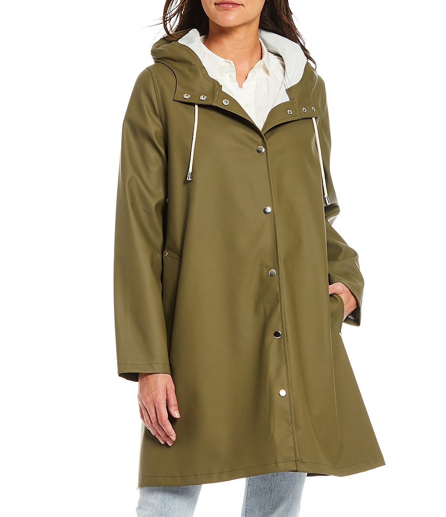 A Loves A Hooded Snap Front Long Sleeve Pocketed Raincoat