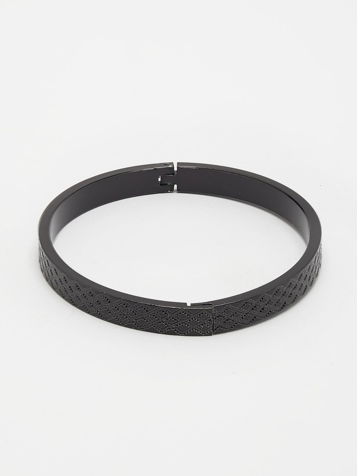 NVR Men Black Rhodium-Plated Stainless Steel Kada Bracelet