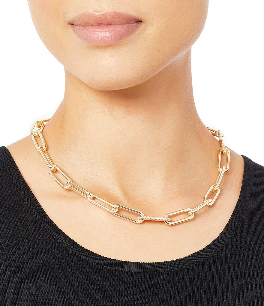 Ming Wang Gold Oblong Link Short Necklace