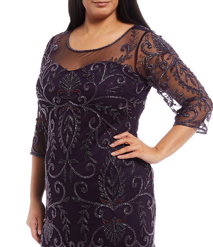 Jessica Howard Plus Size Crew Neck 3/4 Sleeve Printed Trapeze Dress