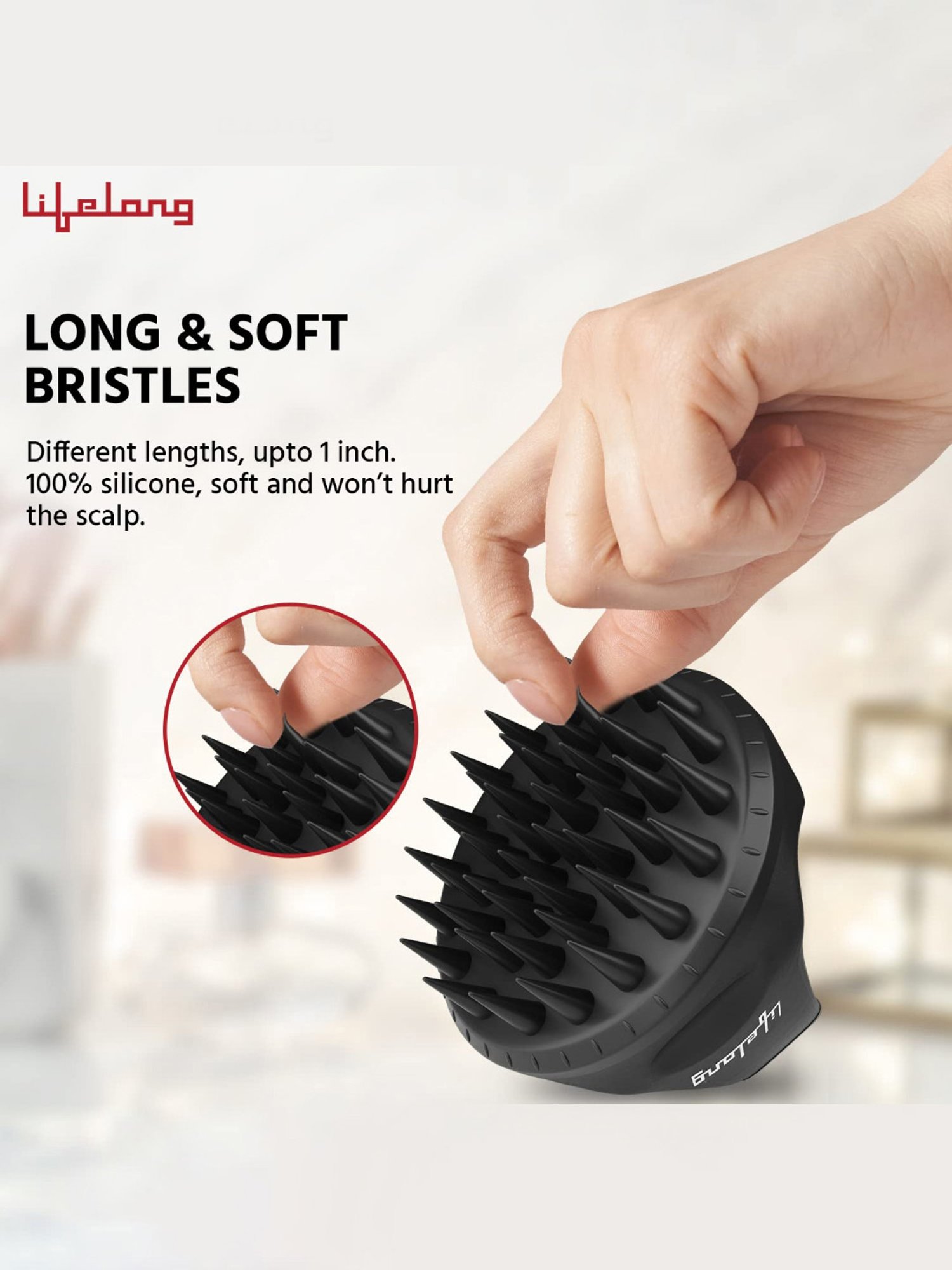 Lifelong LLM657 Silicone Scalp Massager Shampoo Brush with Body Scrubber (Black)