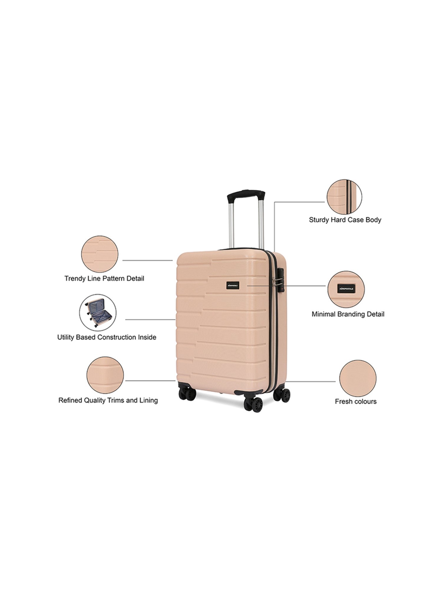 Aeropostale Stout Beige Textured Hard Cabin Trolley Bag - 24 cm