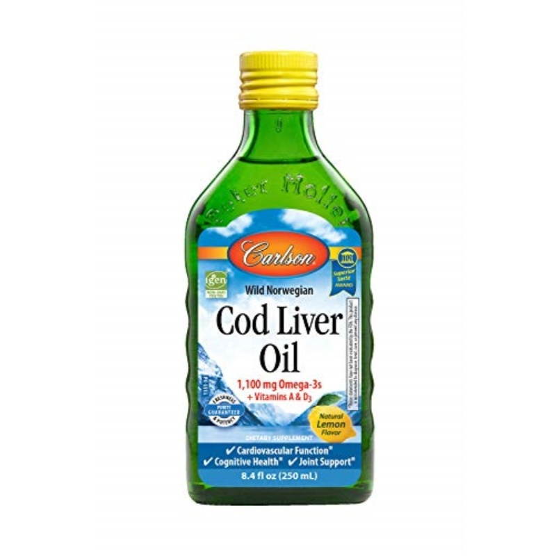 Carlson - Cod Liver Oil, 1100 mg Omega-3s, Liquid Fish Oil Supplement, Wild-Caught Norwegian Arctic Cod-Liver Oil, Sustainably Sourced Nordic Fish Oil Liquid, Lemon, 250 ml