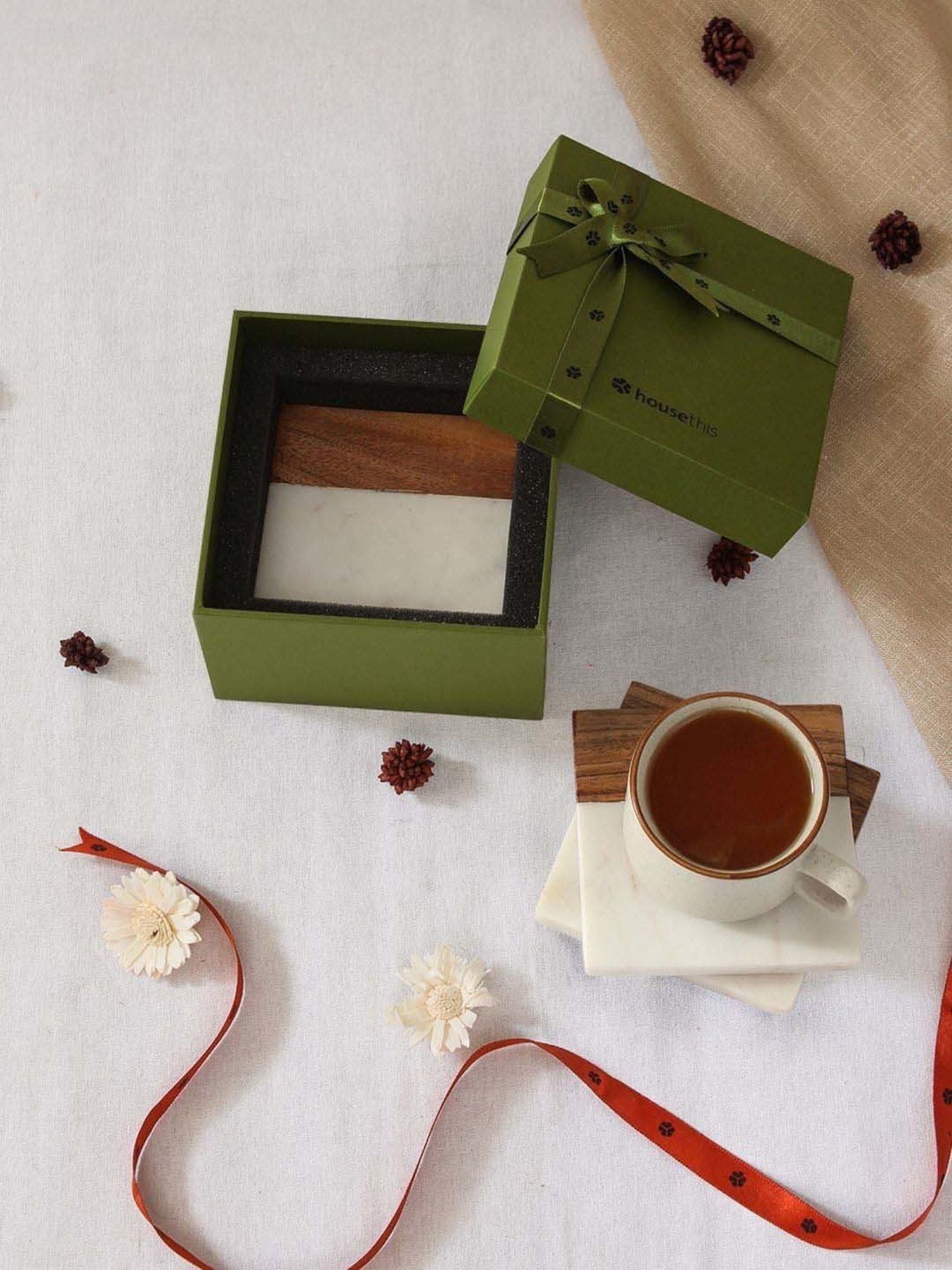 Crayton Hexagon Beige Geometric MDF Coaster - Set of 4