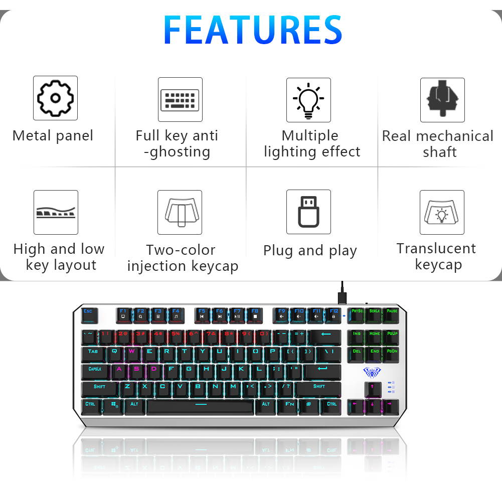 AULA S2096 Gamer Keyboard Mechanical Gaming Keyboard Backlit LED Wired 104 Keys Anti-ghosting Brown Blue Switch for PC Computer
