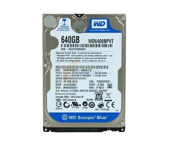 Western Digital Scorpio Blue WD6400BPVT 640GB 5400 RPM 8MB Cache SATA 3.0Gb/s 2.5" Internal Notebook Hard Drive Bare Drive