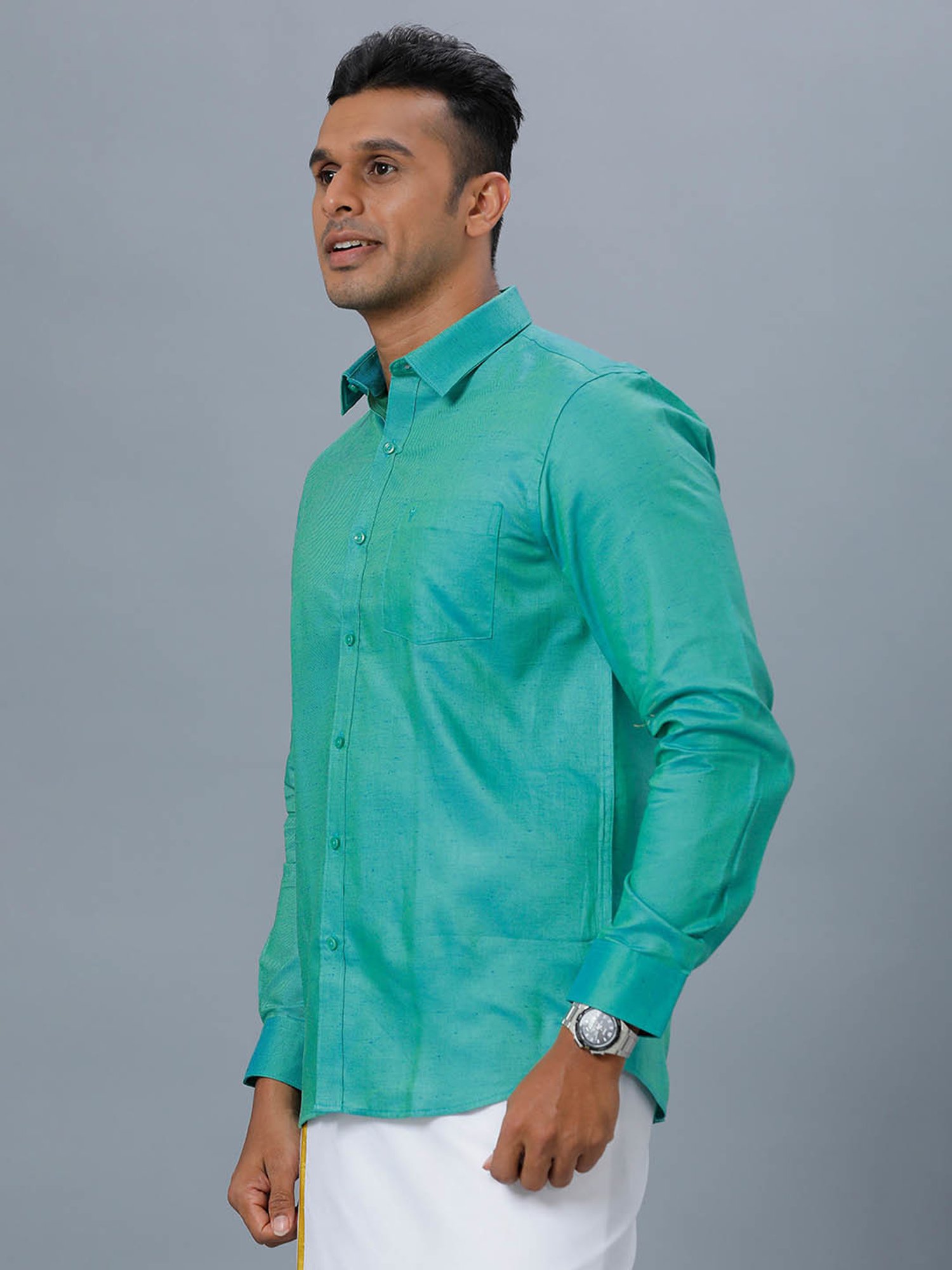 Ramraj Green Regular Fit Shirt