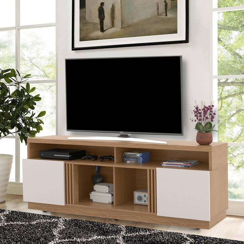 Wooden Entertainment 4 Open Shelves TV Stand for TVs up to 70" White/Brown - The Urban Port