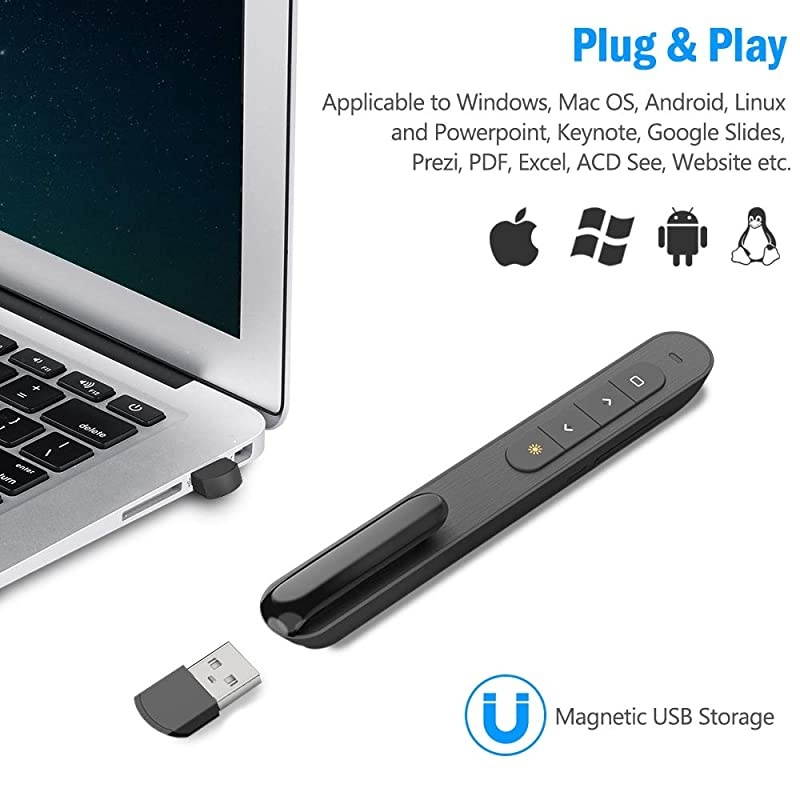 for Bluetooth Presentation Remote Powerpint Clicker USB Rechargeable RF 24 GHz Dual Modes Wireless Presenter Presentation Pointer Slide Advancer for MacKeynotePCPPT