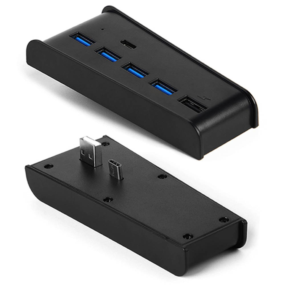 PS5 USB Hub, USB Type C 3.1 High Speed Transmission Extender Hub Adapter with 4 USB & 1 USB Charging Port & 1 USB C Port Converter Distributor Compatible with Playstation 5 Game Console (Black)