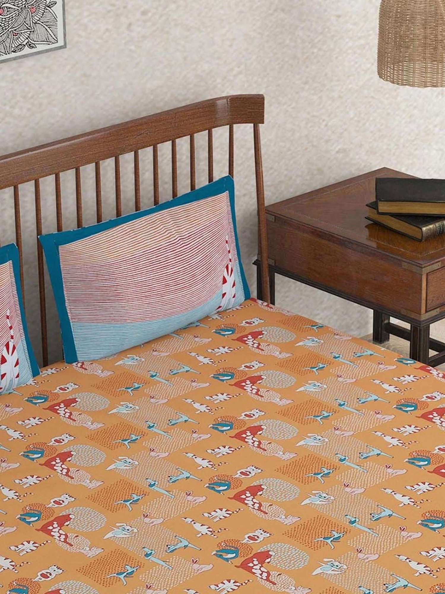 Fabindia Natkhat Multicolor Cotton Single Bed Sheet With 1 Pillow Cover
