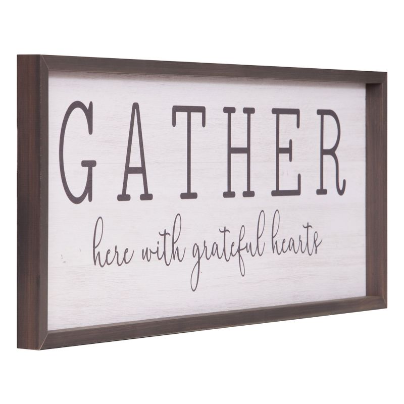 13" x 37" Gather with Grateful Hearts Rustic Wood Framed Wall Art White - Patton Wall Decor