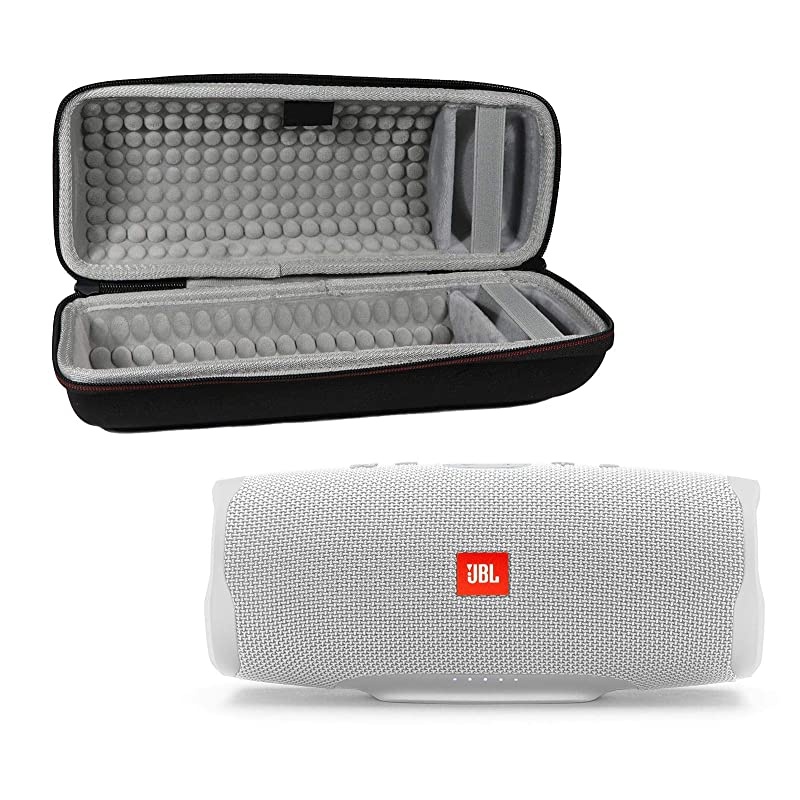 Charge 4 Waterproof Wireless Bluetooth Speaker Bundle with Portable Hard Case - White