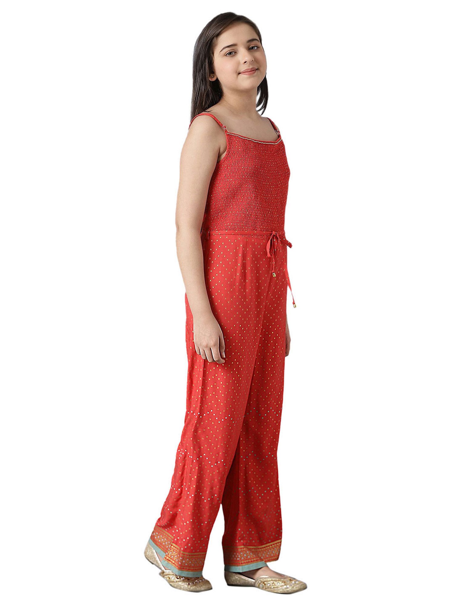 Aurelia Kids Red Printed Jumpsuit