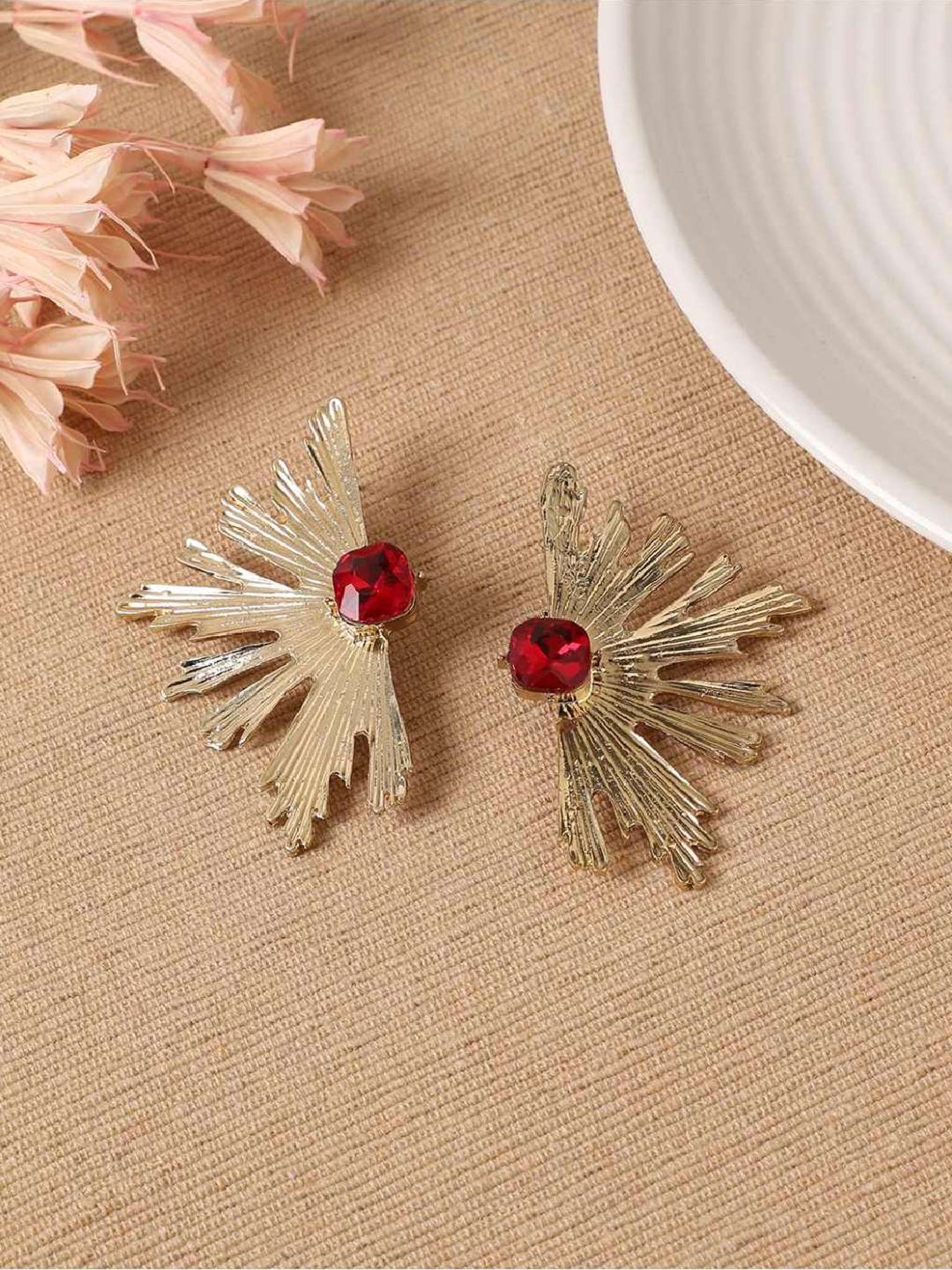 Sohi Women's Nectar Stone Drop Earrings  Ruby Red