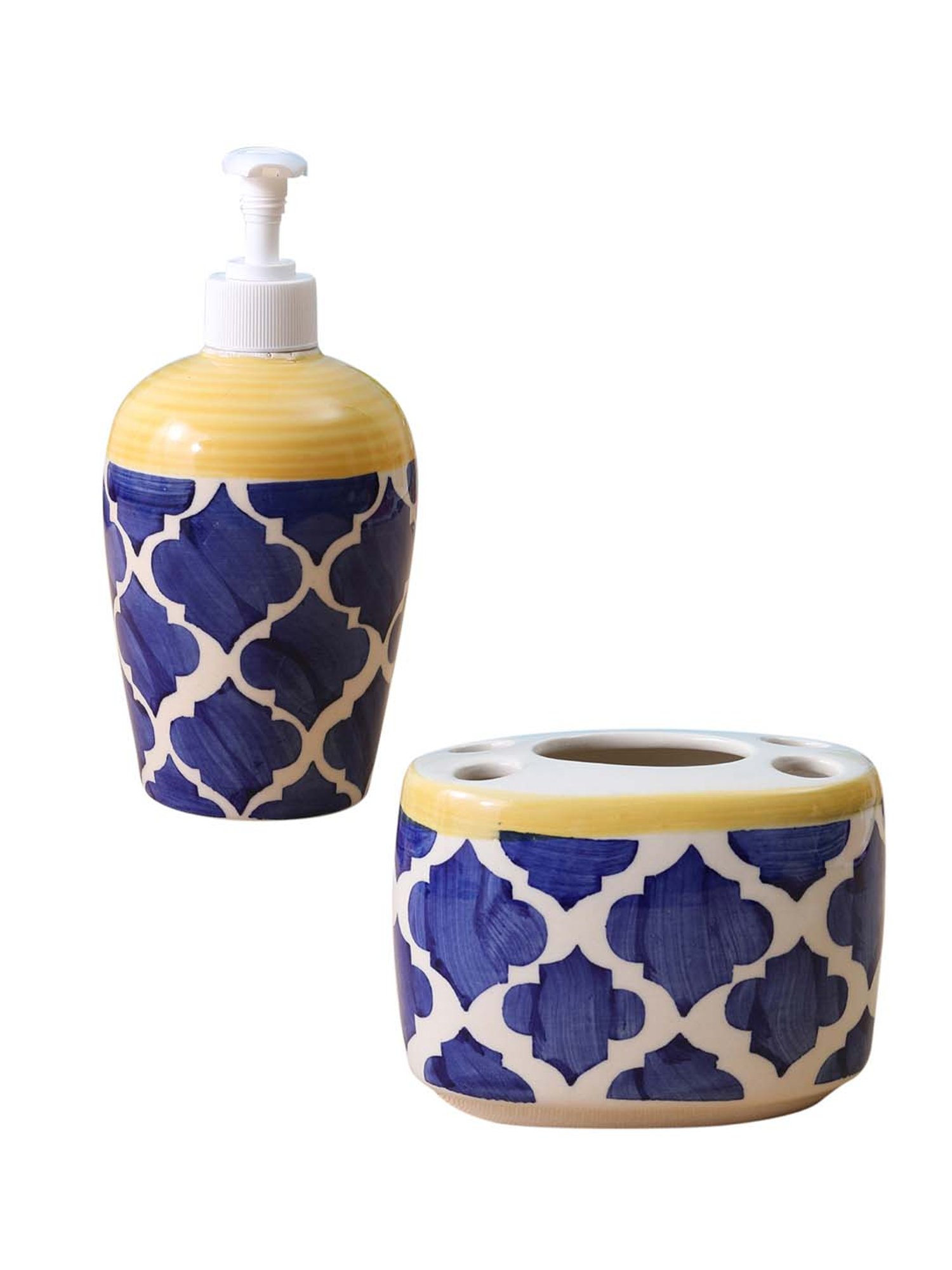 VarEesha Moroccan Navy Blue & Yellow Ceramic Bath Accessories - Set of 2