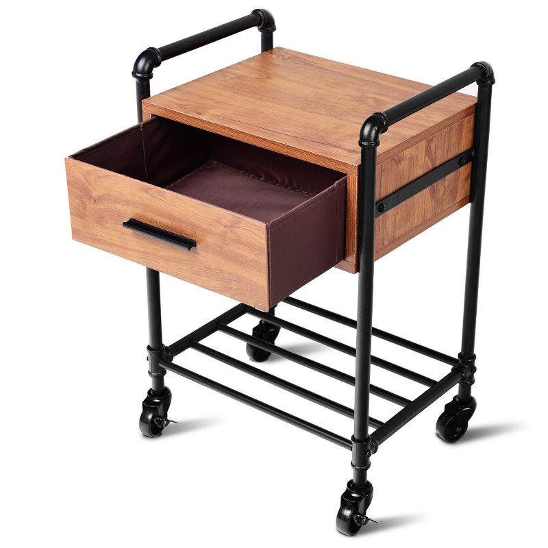 Costway 2-Tier End Coffee Table Nightstand Sofa Side Living Room Furni W/Drawer &Wheels