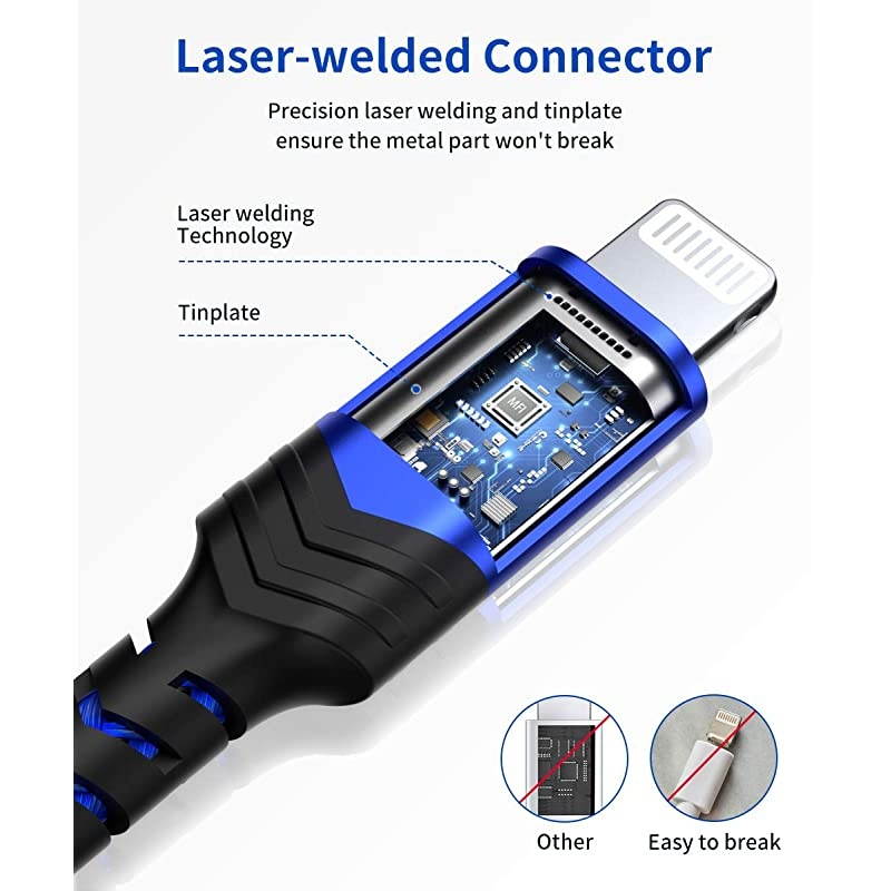 Lightning iPhone Charger Cable 2Pack 4ft+6ft  Upgarded C89 Apple MFi Certified Nylon Braided Fast Charging Cord Compatible with iPhone 11 Xs Max X XR 8 7 6s 6 Plus 5 5s 5ciPadiPod Blue