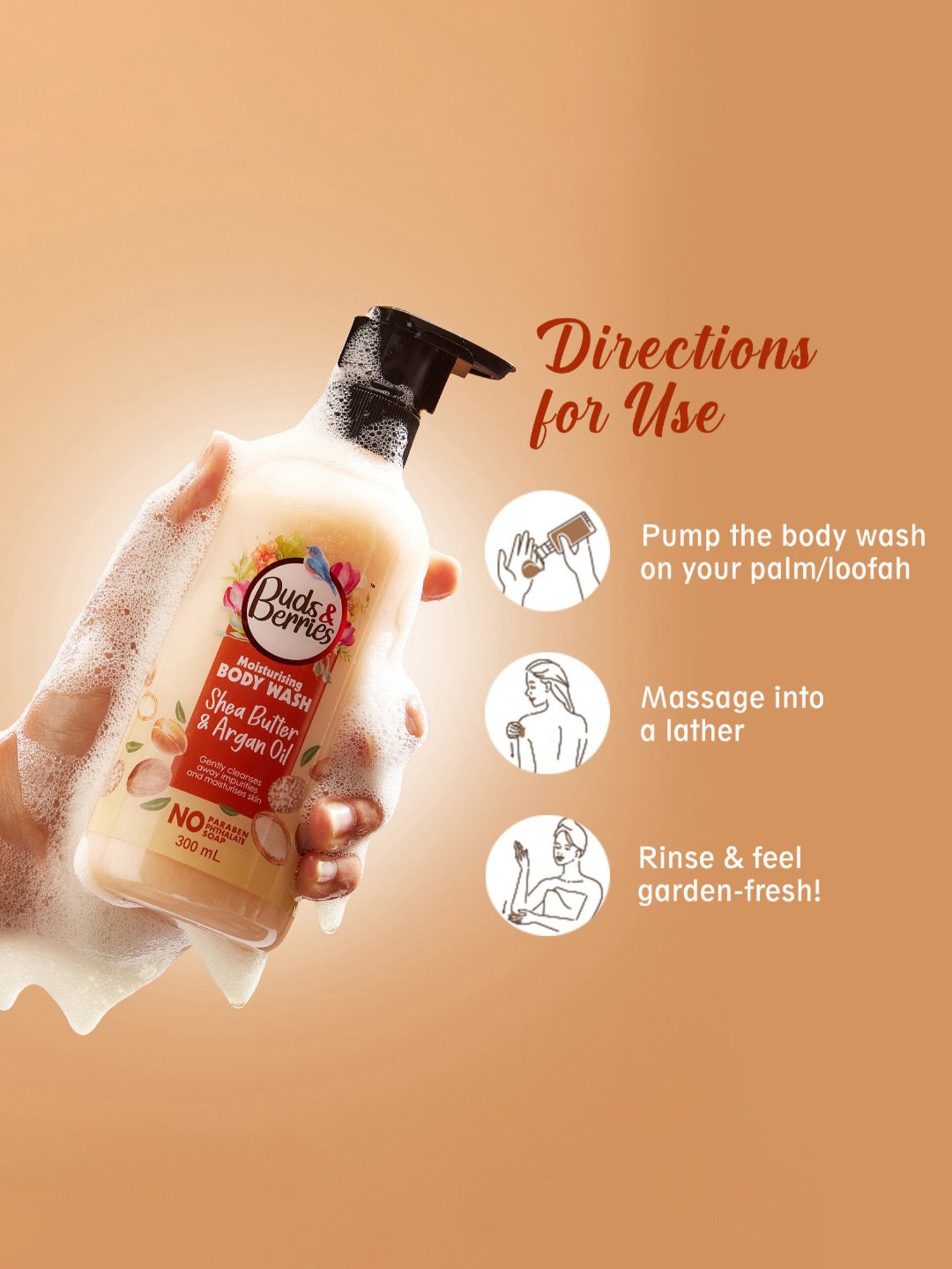 Buds & Berries Shea Butter & Argan Oil Moisturising Body Wash - 300 ml