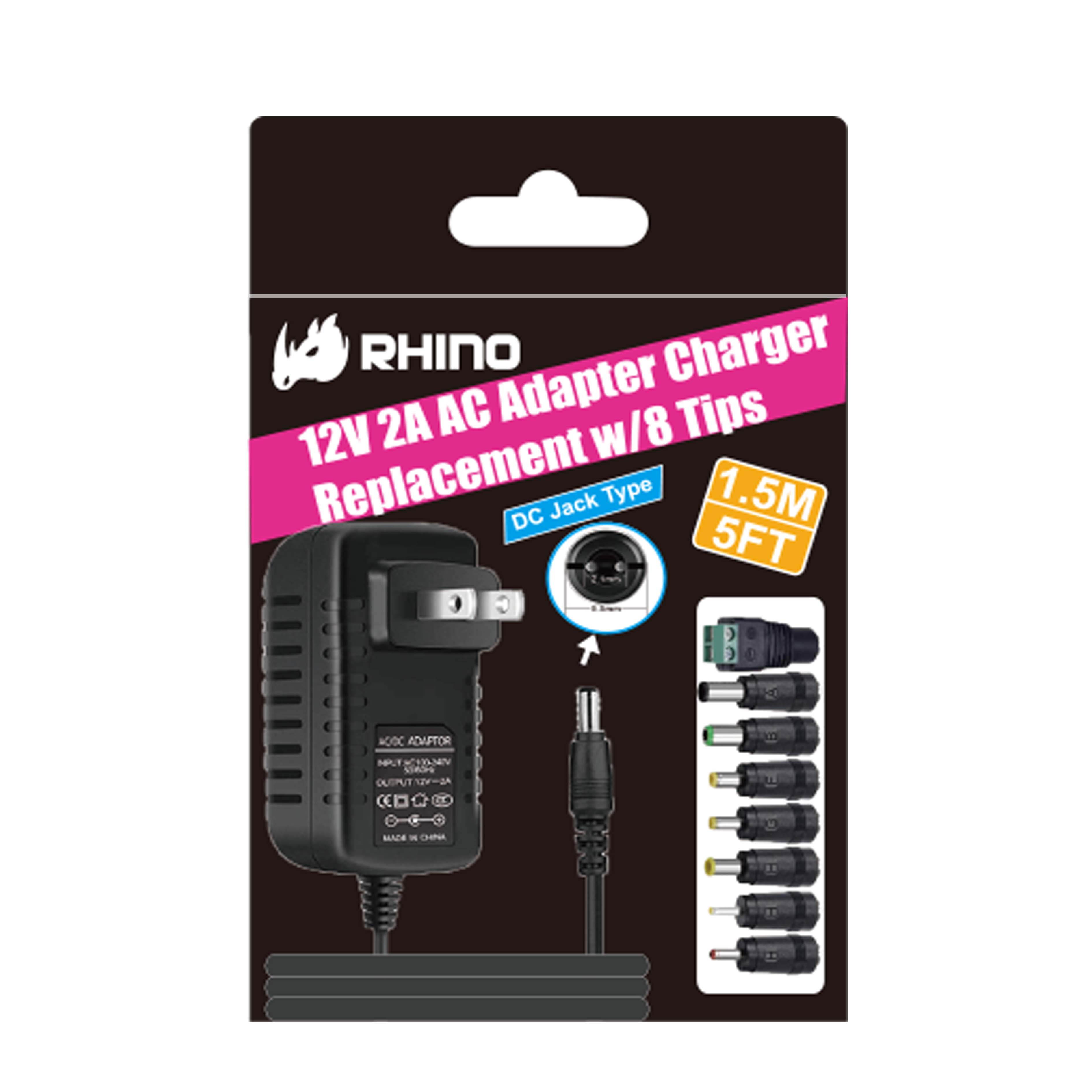 RHINO 12V 2A <12V 1.5A>ADAPTER CHARGER REPLACEMENT W/8 TIPS