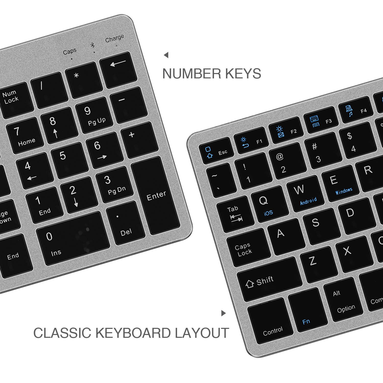 Rechargeable Bluetooth Keyboard Wireless Full Size Keypad with Number Pad for Laptop/Desktop support Win/IOS/Android