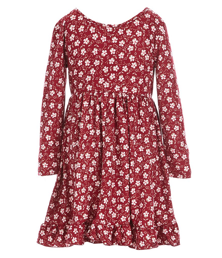 Zunie Little Girls 2T-6X Long-Sleeve Ditsy Printed Ruffled Hem Babydoll Dress