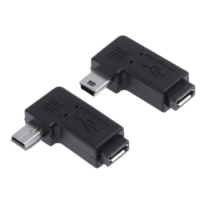 2pcs 90 Degree Micro USB Female to Mini USB Male Adapter Connector Black Right and Left 90 Degree Adapter Set