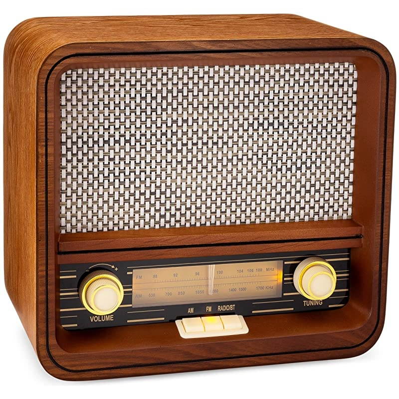Classic Vintage Retro Style AM/FM Radio with Bluetooth & Aux-in - Handmade Wooden Exterior