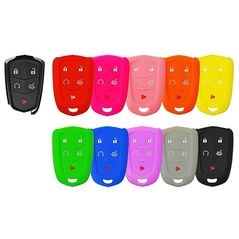 Rubber Silicone Protective Cover for 5 Button Cadillac Smart Key Remotes with FCC ID: HYQ2AB / HYQ2EB with Keytag Return (Purple)