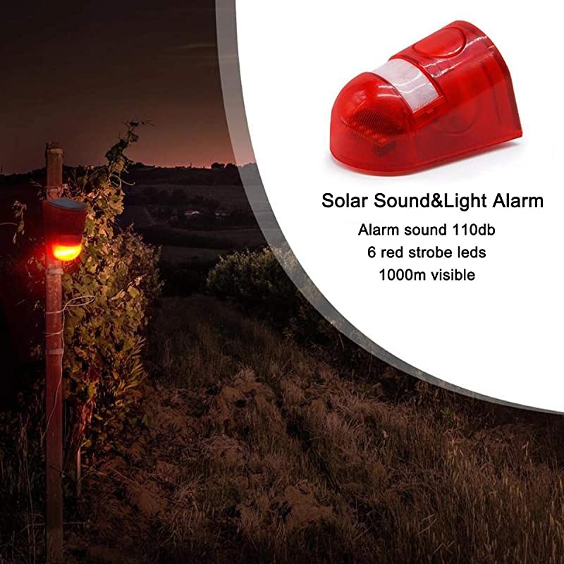 Sound Light Alarm Motion Sensor 110 Decibels Siren Sound Alert 6LEDs Flash Warning Strobe Security Alarm System for Farm Villa