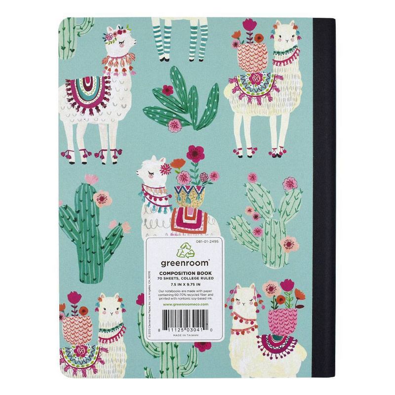 Llamas College Ruled Composition Notebook Teal - Greenroom