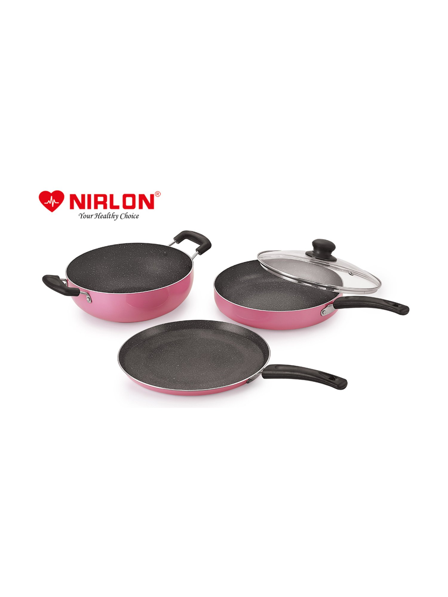 Nirlon Non-Stick Pink Aluminium Orchid Granite Cookware Combo Gift - Set of 7 Piece