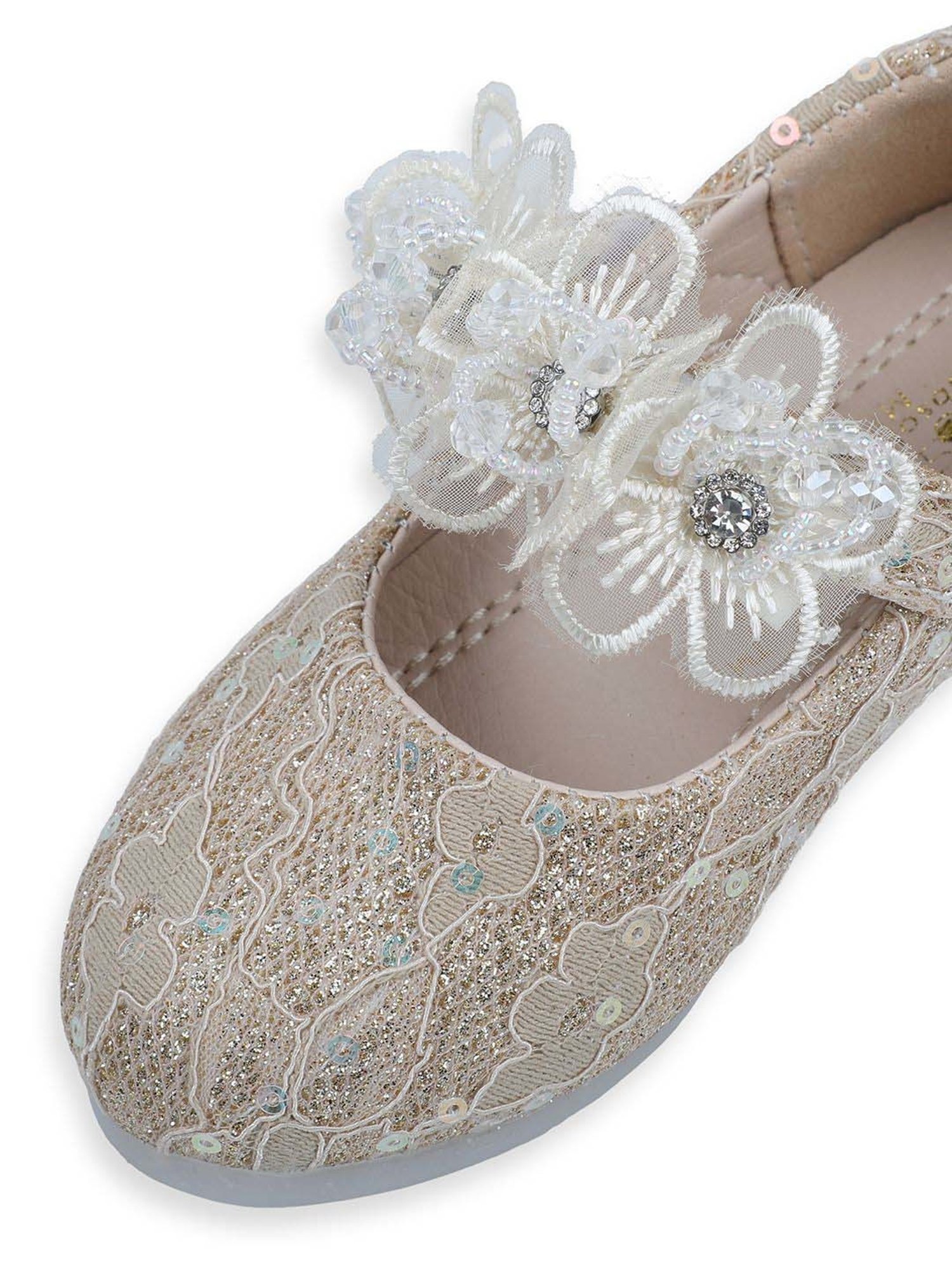 Baby Moo Kids Gold Bash Sequin And Floral Mary Jane Shoes