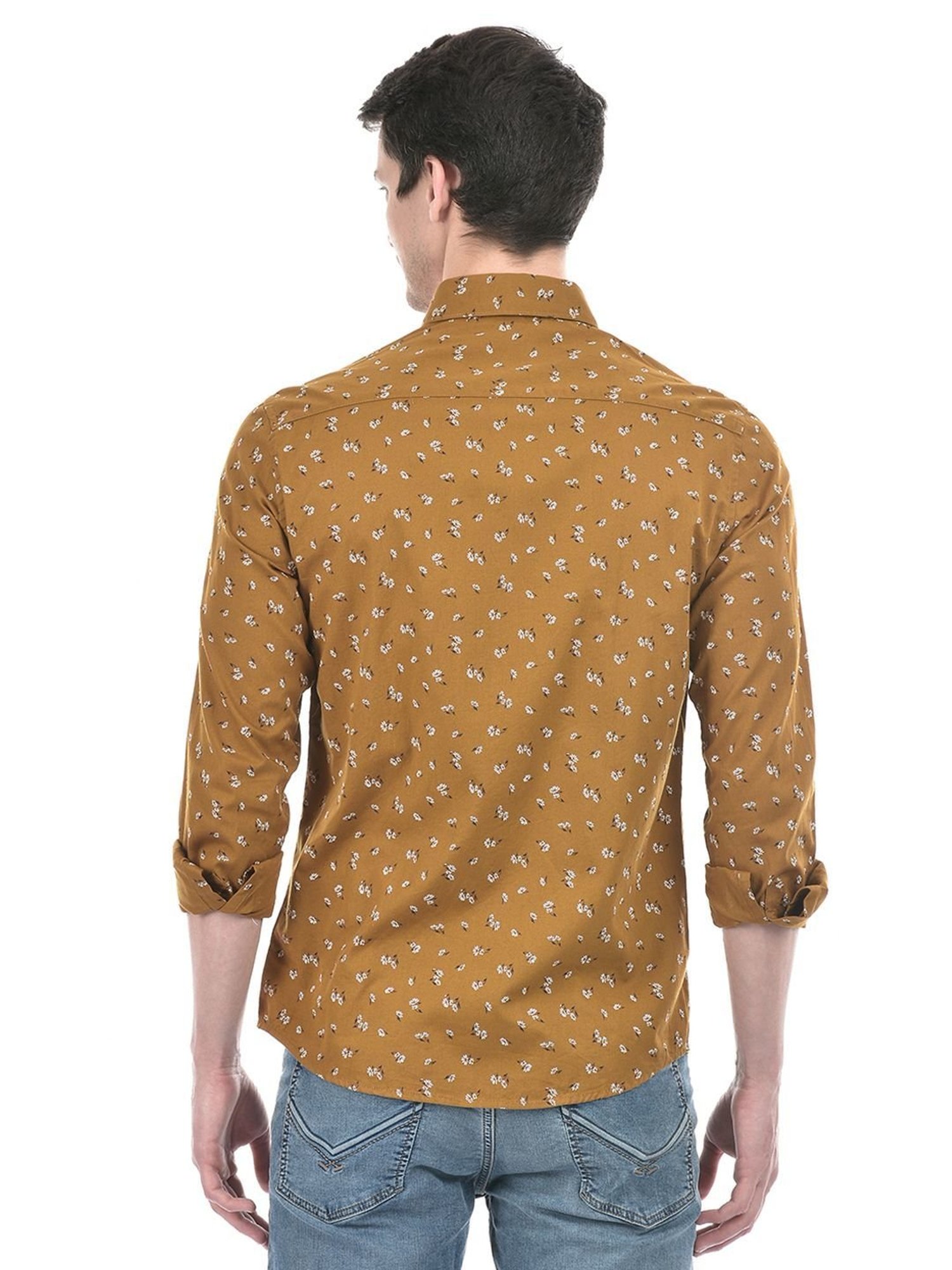 Numero Uno Brown Cotton Slim Fit Printed Shirt