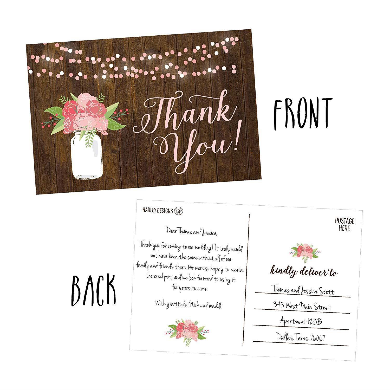 50 4x6 Rustic Floral Thank You Postcards Bulk, Modern Cute Flower Matte Blank Thank You Note Card Stationery For Wedding, Bridesmaid Bridal or Baby Shower, Teachers, Appreciation, Religious, Business