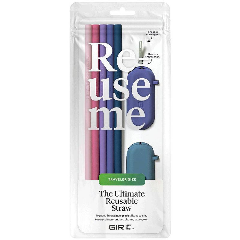 GIR: Get It Right 5pk Traveler Silicone Straw Dusk