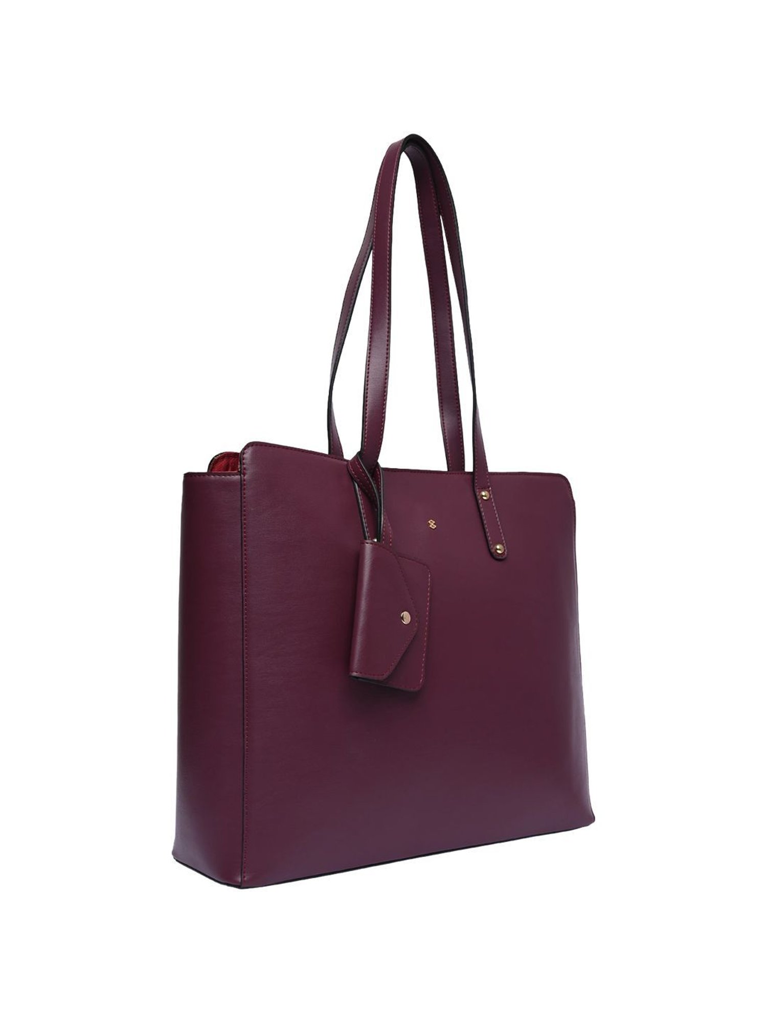 Horra Wine Solid Large Tote Handbag with Pouch