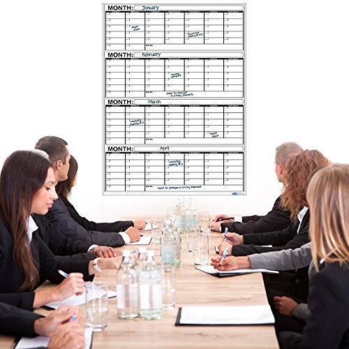 Business Basics EXTRA LARGE Dry Erase 4 Month 24" x 36" in Wall Calendar Laminated Dry or Wet Erase Print Squares to Plan Your Whole Day Perfect for School Office Cubicle Home College Dorms