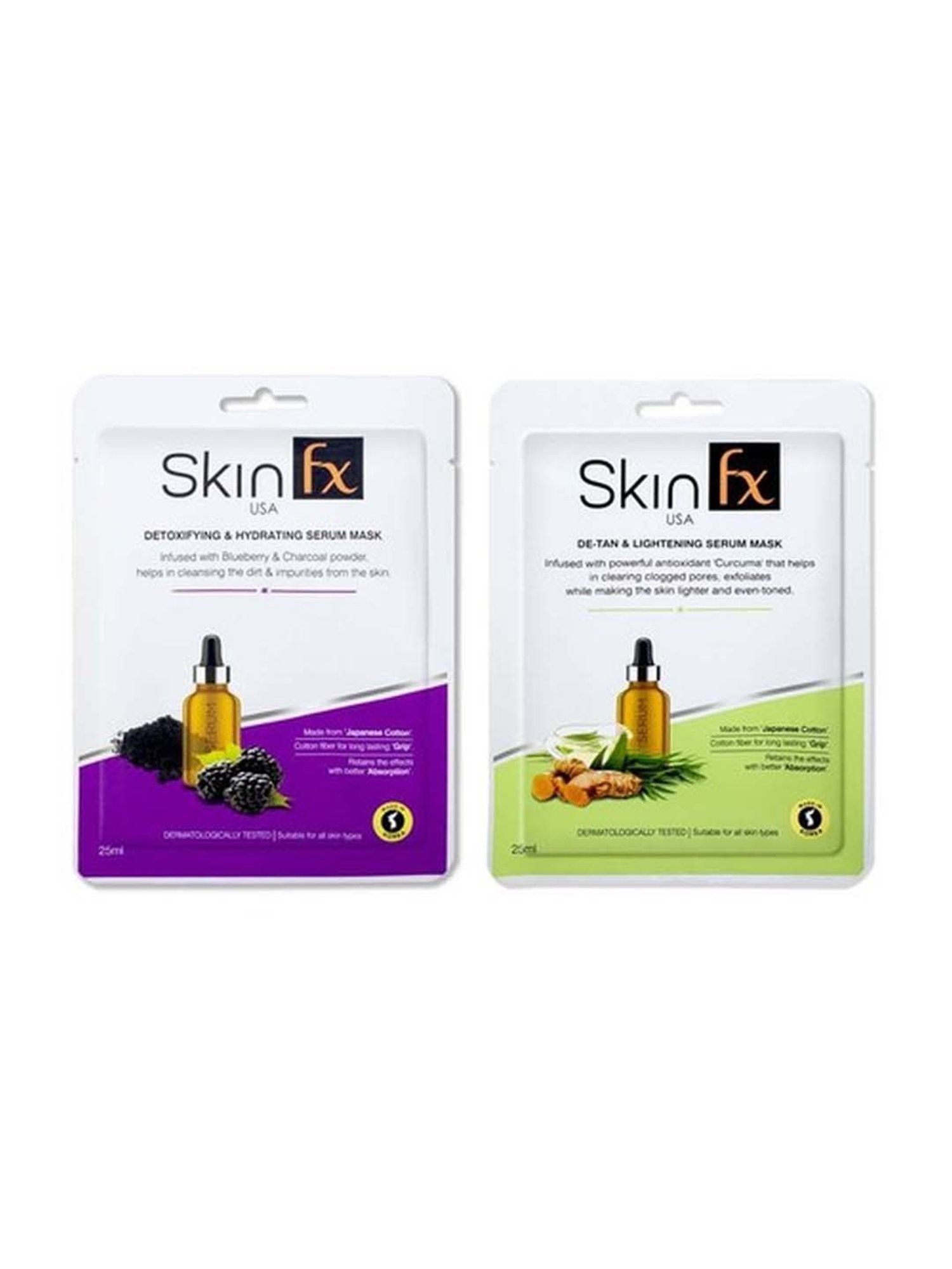 Skin Fx Lightening, Detan, Hydrating and Detoxifying Facial Serum Mask - Pack of 2
