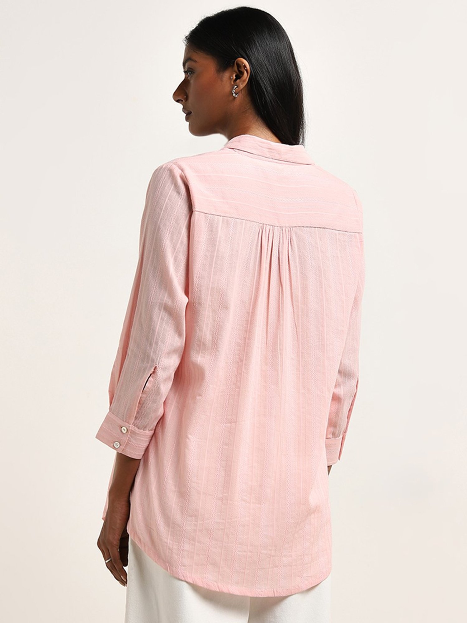 Utsa by Westside Light Pink Floral Embroidered Cotton Tunic