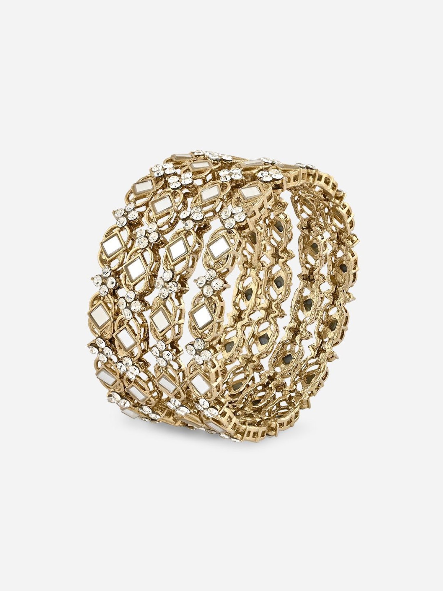 Fida Gold Plated and Kundan Mirror Bangle for Women Set of 4
