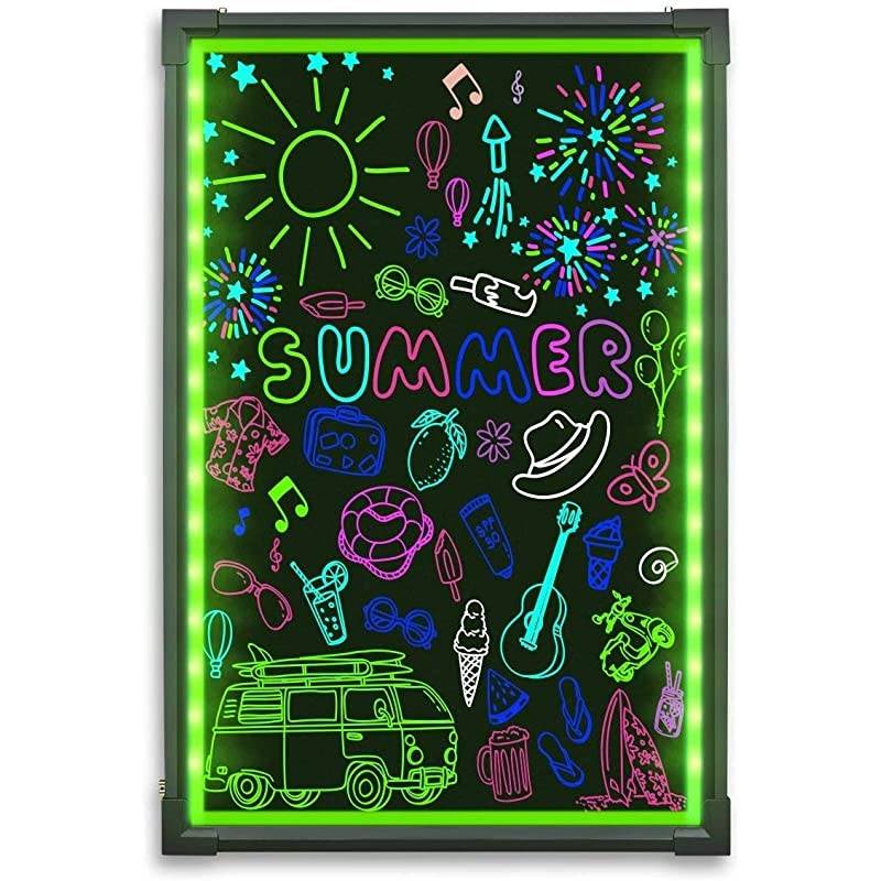 LED Message Writing Board 24 x 16 Illuminated Erasable Neon Effect Restaurant Menu Sign with 8 Colors Markers 7 Colors Flashing Mode DIY Message Chalkboard for Kitchen Wedding Promotions