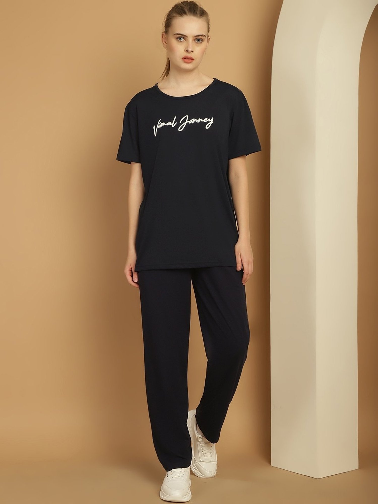 Vimal Jonney Black Cotton Logo Print T-Shirt & Track Pants Set