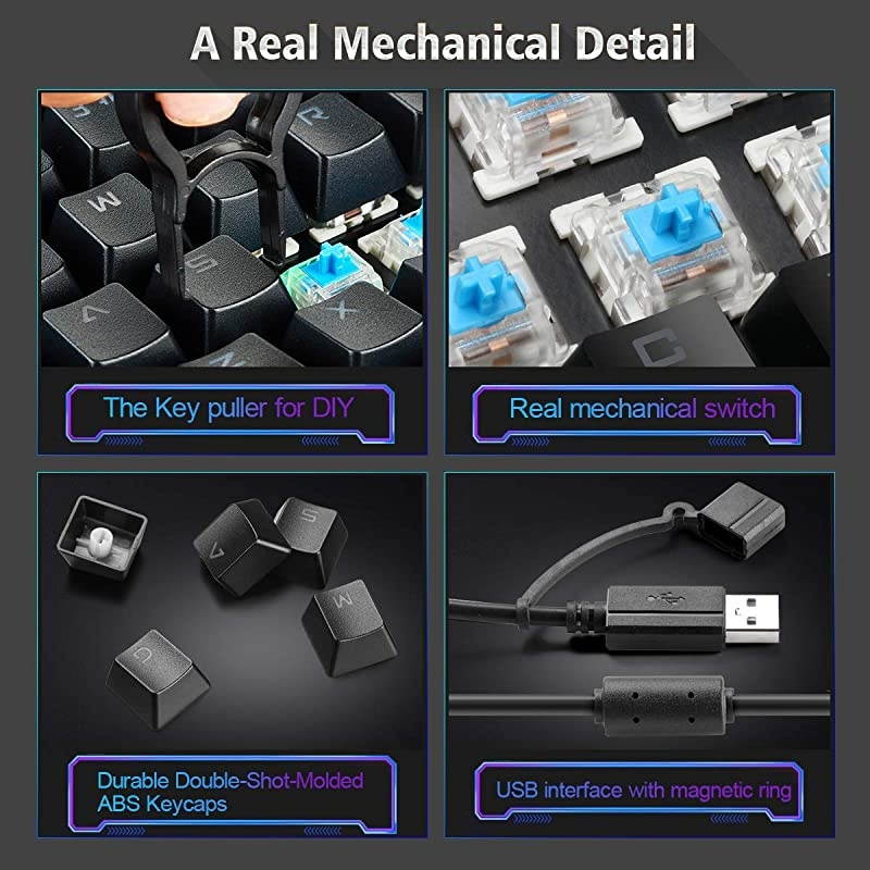 Rainbow Mechanical Keyboard K13 87 Key Anti-ghosting Gaming Keyboard for Office Work and Gaming