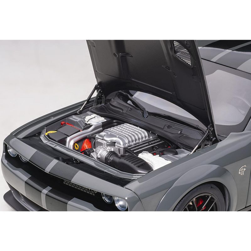 Dodge Challenger SRT Hellcat Widebody Destroyer Gray with Dual Gunmetal Center Stripes 1/18 Model Car by Autoart