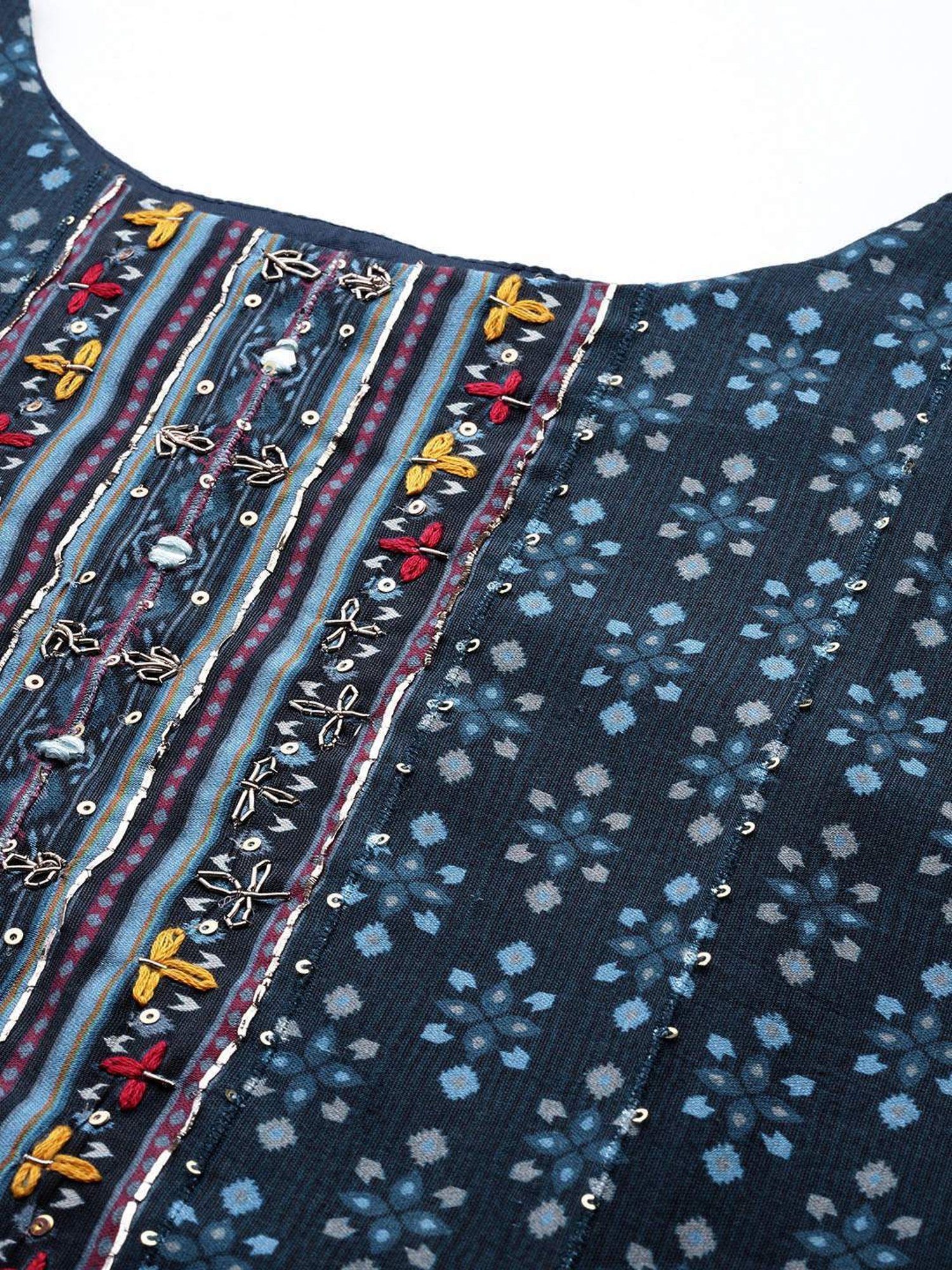 Varanga Blue & Pink Cotton Printed Kurta Pant Set With Dupatta