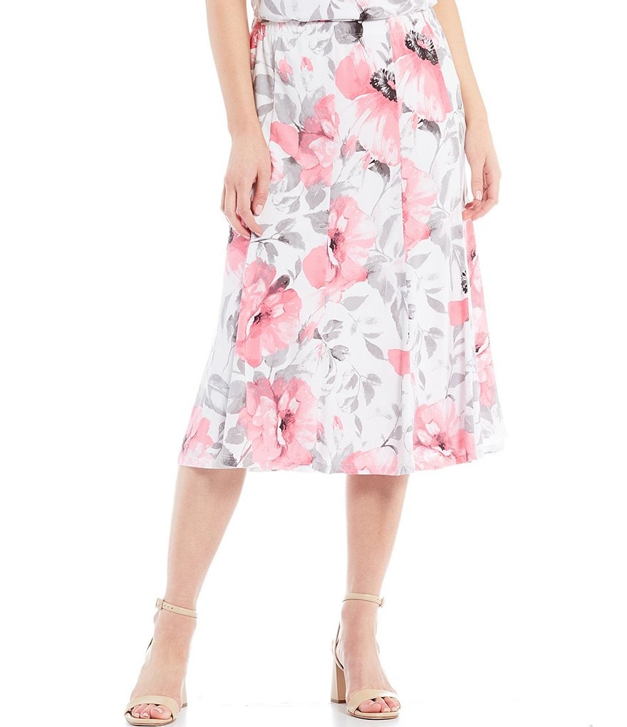 Allison Daley Petite Size English Garden Print Microfine Jersey Pull-On Panel Gored Skirt
